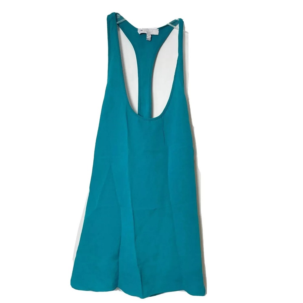 Adam Lippes Sleeveless Racerback Tank Top Womens Teal Size 2 Silk‎ Scoop Neck